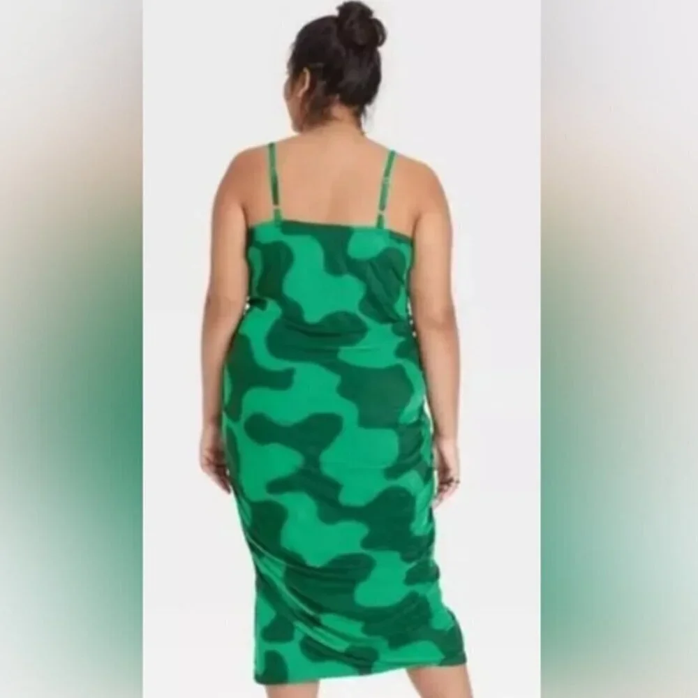 Ava & Viv SZ 2X  Green Abstract Print Midi Slip Dress Mod Maximalism Modern Y2K